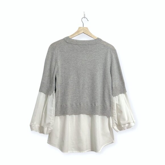 BROCHU WALKER The Ebella Layered Crew Sweater  Size M, Gray/White - Picture 3 of 13